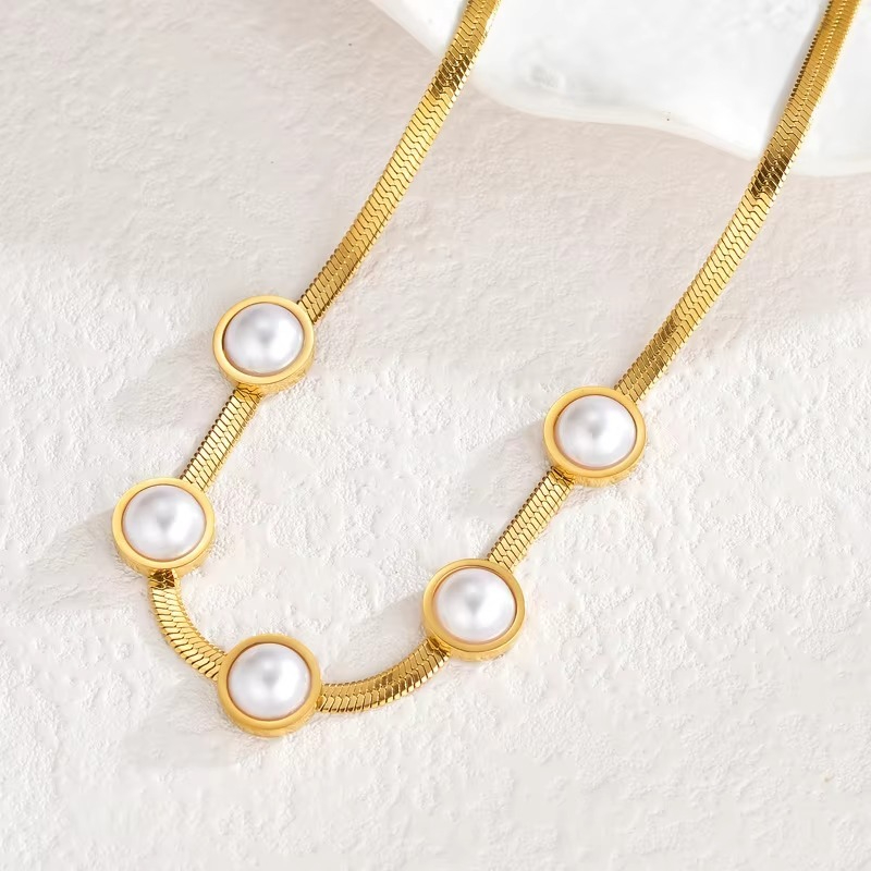 Women's Five White Pearl Pendant Necklace, Minimalist Vintage Design